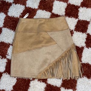 Suede fringe mini skirt
